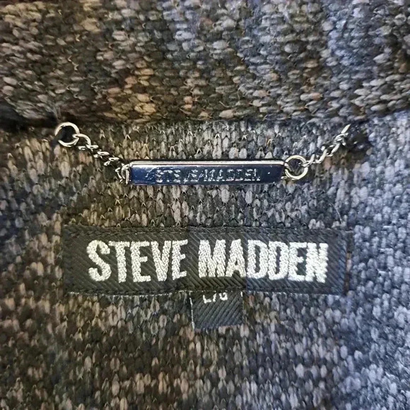 Steve Madden 3/4 Length Knit  Coat Grey Black Heathered Jacket Large Pea Coat - Picture 5 of 12